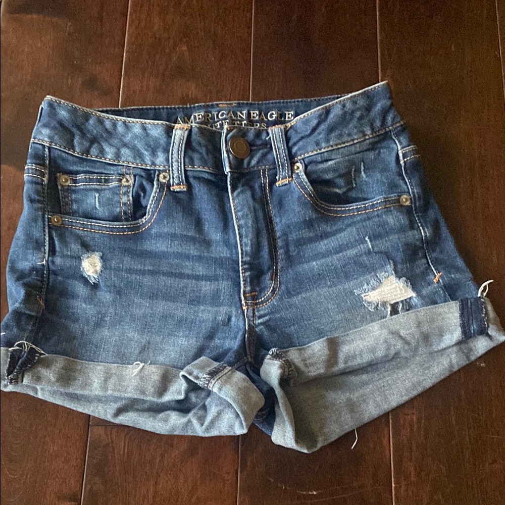 American Eagle Outfitters Blue Distressed Jean Shorts